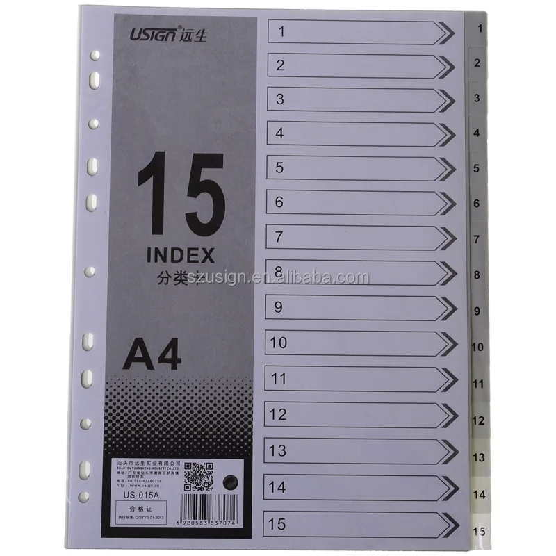 
US-015A Plastic Office Index Dividers with 15 pages 