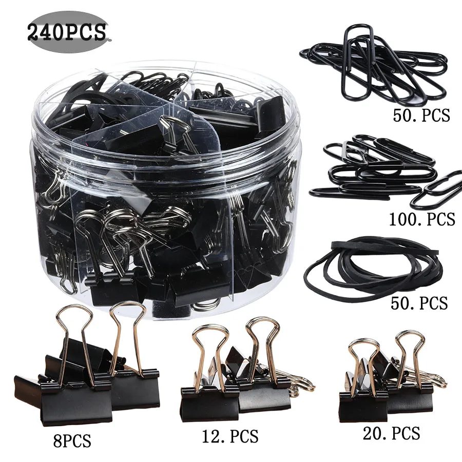 240pcs Mixed Colorful  Long Tail Clip Metal Binder Clip Office Stationery and School Supplies