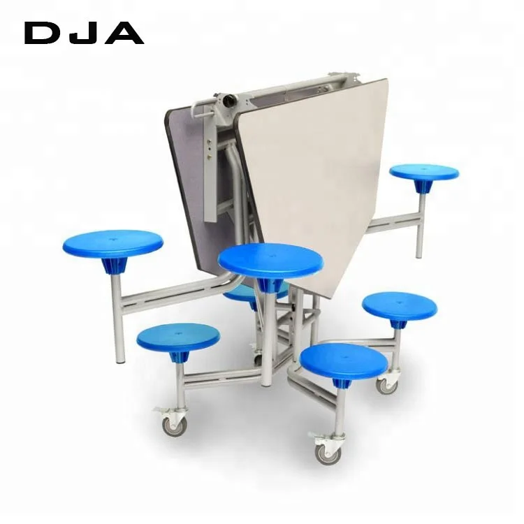 10 year warranty waterproof moveable 8 seater college worker school canteen folding lunch dining table and chair with wheel