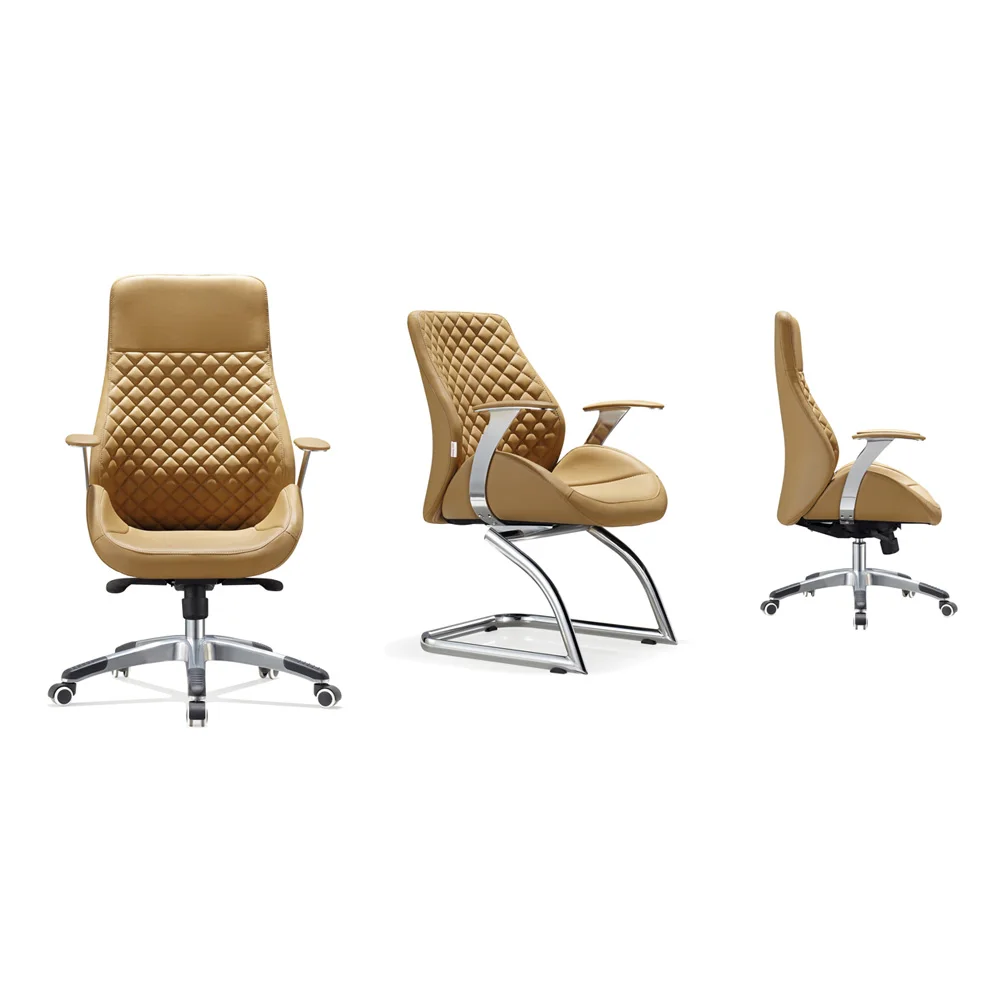 
Hot Sales Middle Back Brown Leather Conference Chair With Adjustable Armrest Office Chairs 