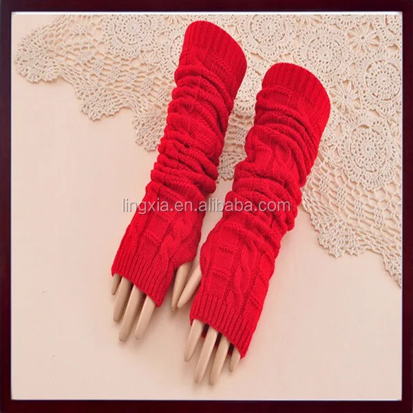 
Lady Winter Long Stretch Weave Knit Arm Warmer, Crochet Acrylic Fingerless Gloves, Soft Knit Fingerless Arm Warmers 