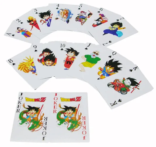 colorful playing cards with dragon ball logo