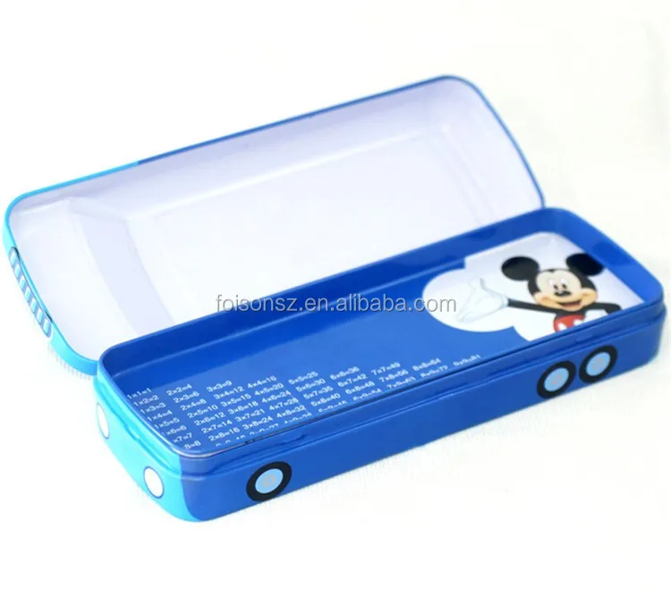 Cute Rectangle Metal Tin Pen Box Double Layer Tin Pencil Case For School Students