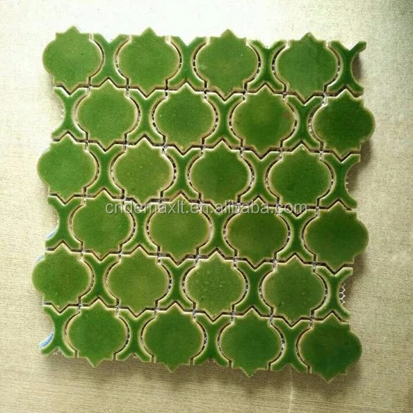Crystalline Waved Surface Glazed Ceramic Mosaic, Green Symphony Porcelain Swimming Pool Tile