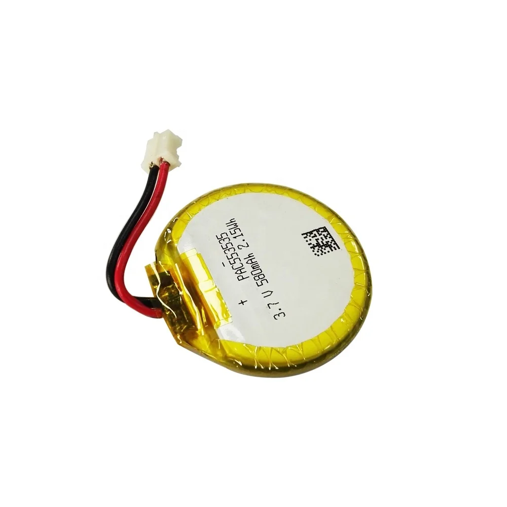 Round lithium polymer battery pack 553535 3.7v 580mAh for smart watch