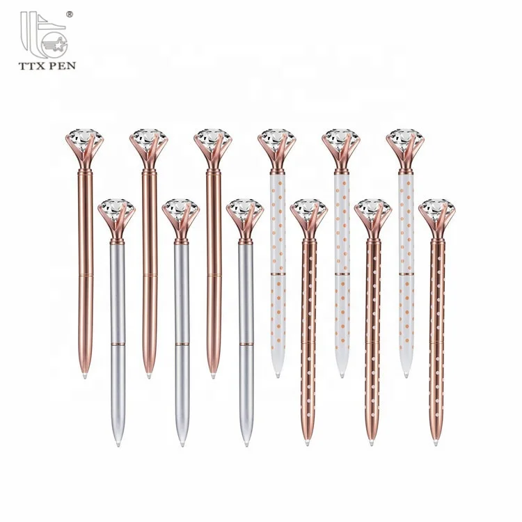 TTX Custom Beautiful Crystal Diamond Shaped Top Glitter Metal Promotional Ballpoint Pen With Custom Logo
