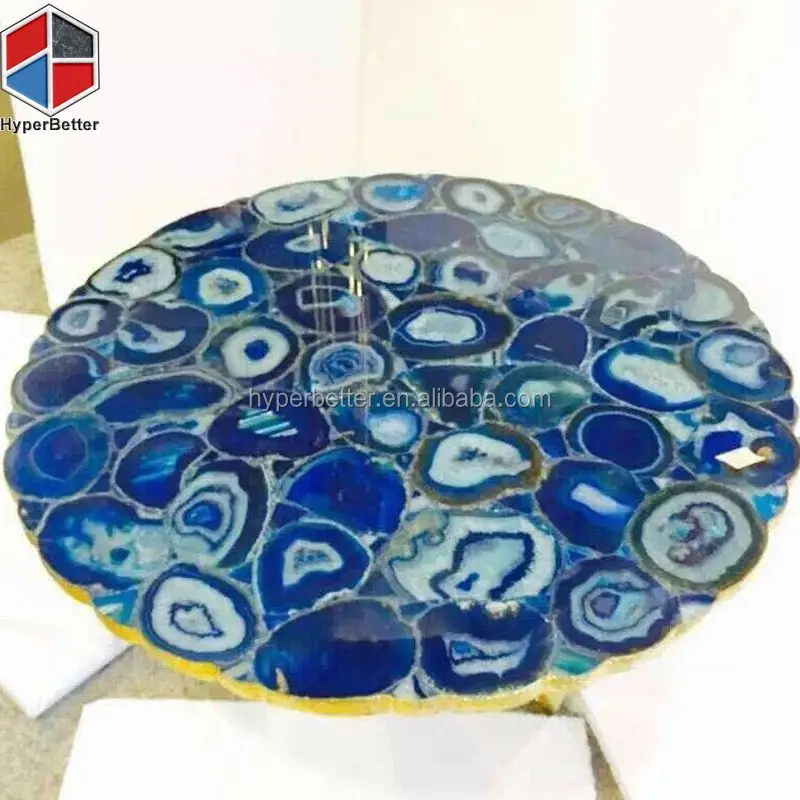 Backlit rectangle blue agate dining table