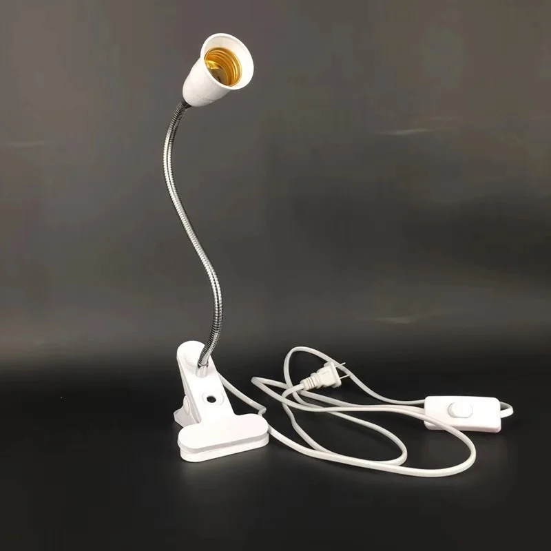 Direct Recharge EU Plug Flexible Clip-on LED Light Socket with Switch E27 Lamp Holder Plastic Book Reading Night Lamp