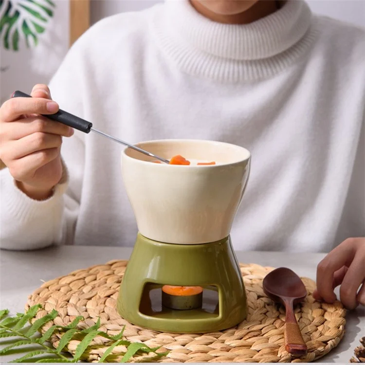 Swiss new design small chocolate fondue sets ceramic fondue pots