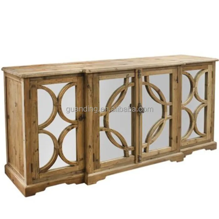 Modern buffet Sideboard High gloss wood glass top 4 doors