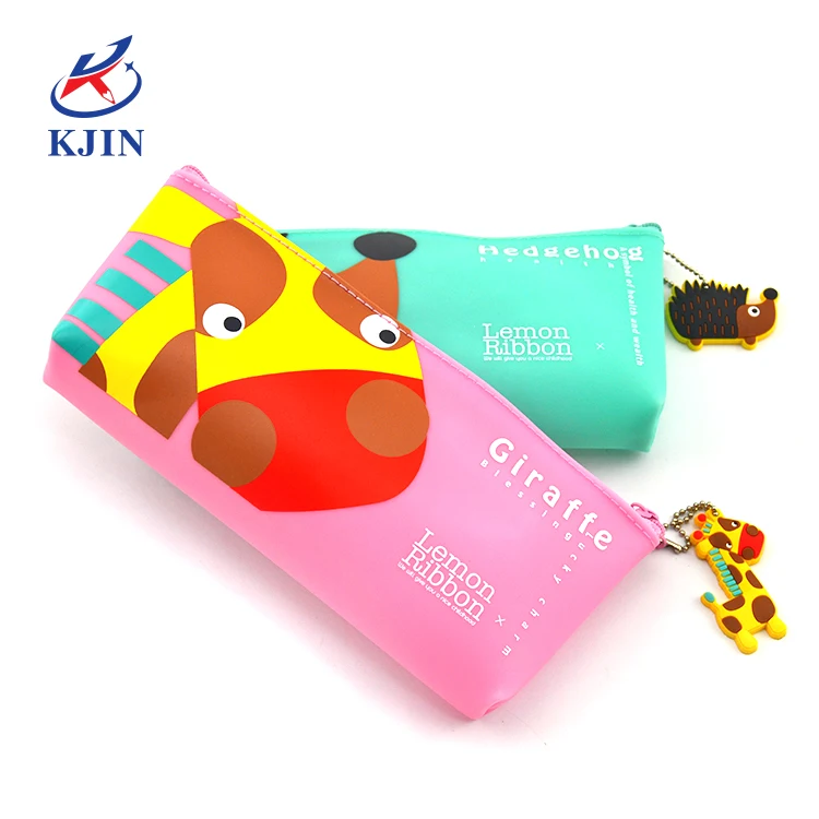 Kids Korean Style papelaria Silicone Cute animal Pencil Case Holder Kawaii Pen Case Stationery Pencil Pouch Box For Children