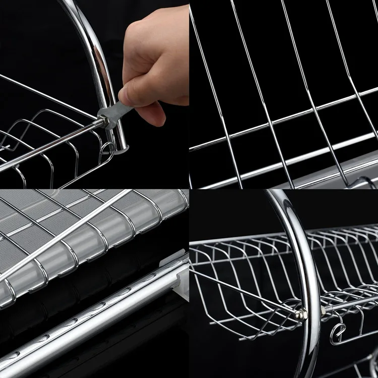 COOKBEST 2 tier kitchen counter chrome plated dish drying rack with dish drainer