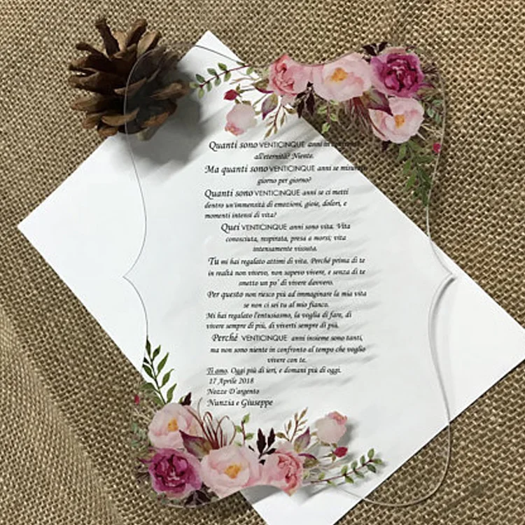 
luxury flower Clear Acrylic Perspex Wedding Invitation Cards party invitation cards 