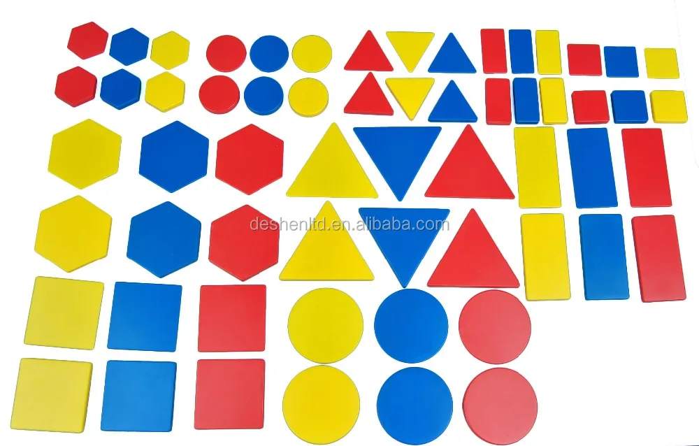 Plastic Attribute Blocks Student Kit Geometry Set Manipulatives for Preschool Set of 60pcs 5 Shapes