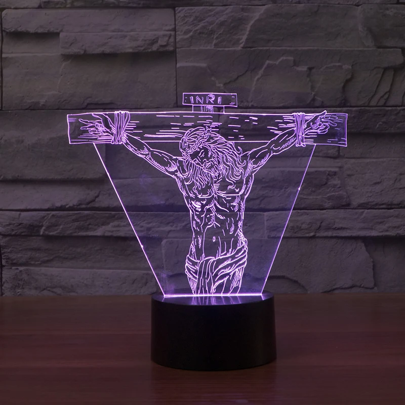 3d effect led night light with Jesus image for illusion mood desk lamp FS-3006