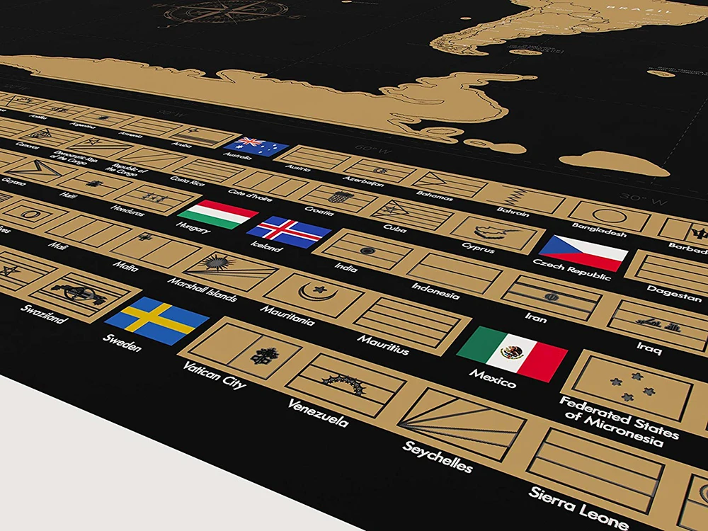 
Large Travel scratch off world map printing with US States and Canada State 