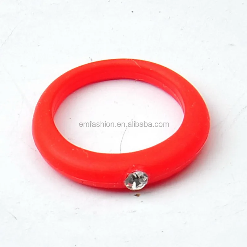 Single Stone Diamond Rubber Silicone Finger Ring Latest Design Colorful Baby Girls Fashion Rings