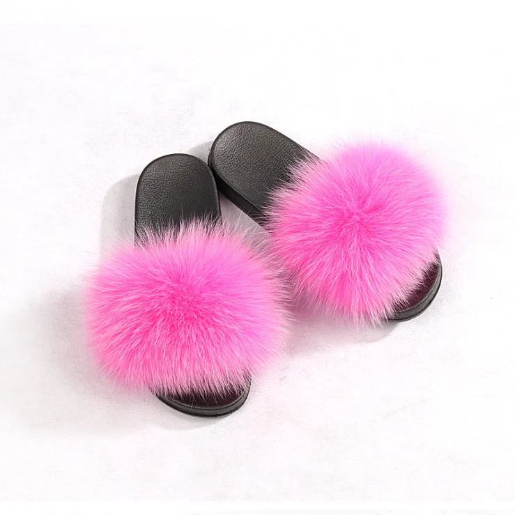 Hot sale girls fur slides Mink fox Fur Slides raccoon fur slippers for women