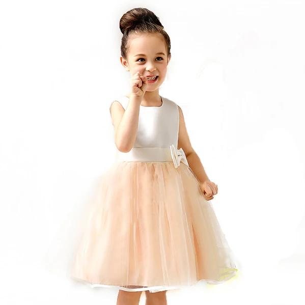 Cheap Flower Girl Dress With Ribbon Belt Mesh Ployster Tiered Girls Evening Prom Dress First Communion Gown