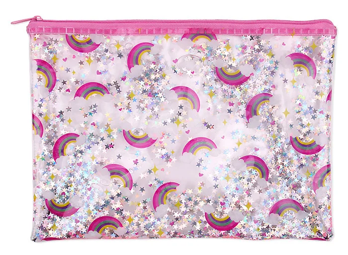 Licheng BX535 Liquid Glitter Pencil Case, Clear PVC Unicorn Girls Pencil Case