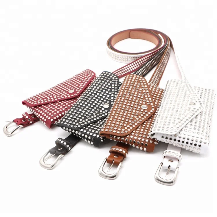 
2018 new fashion PU leather studs belt fancy packs waist studs belt bag for women 