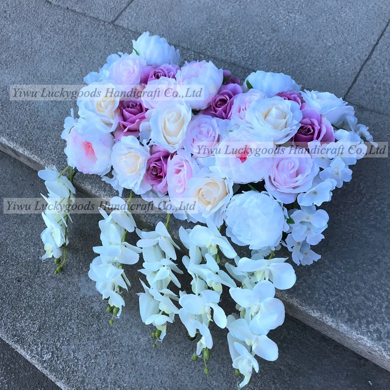 LFB879-2 100cm long light purple silk rose flower with orchids wedding floral garland party stairs flower runner decoration