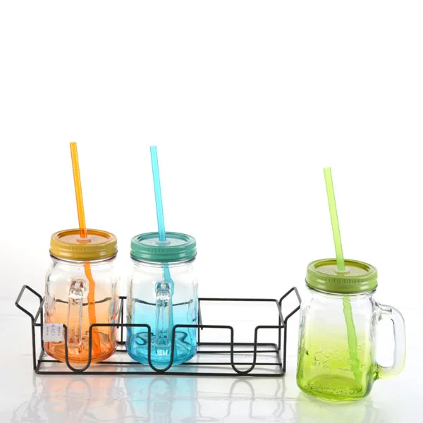 12oz 22oz 33oz colorful glass buy mason jar with handles and lids and straws