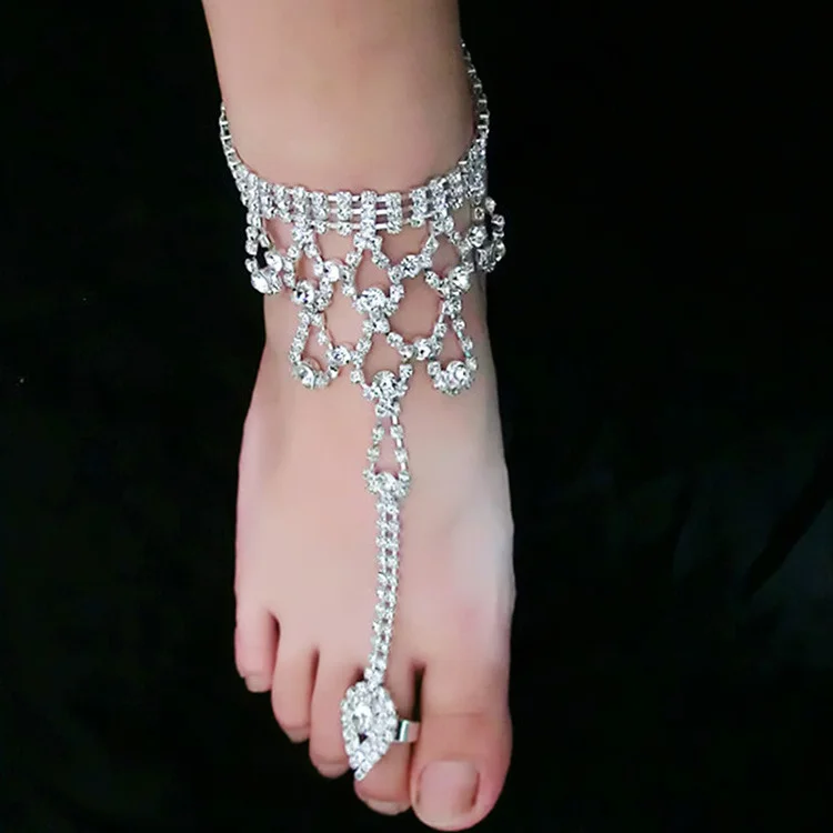 Online Wholesale sandals ankles  rhinestone jewelry foot chain G0015