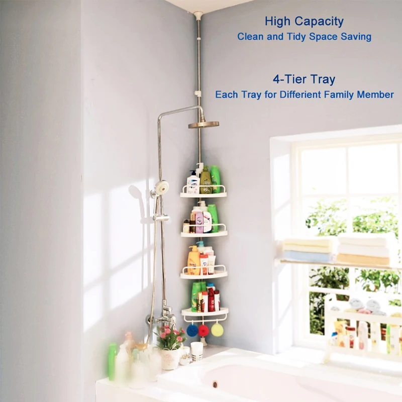 
Adjustable wall rack basket storage organizer stainless steel 4 tier corner shower caddy plastic bathroom shelf 