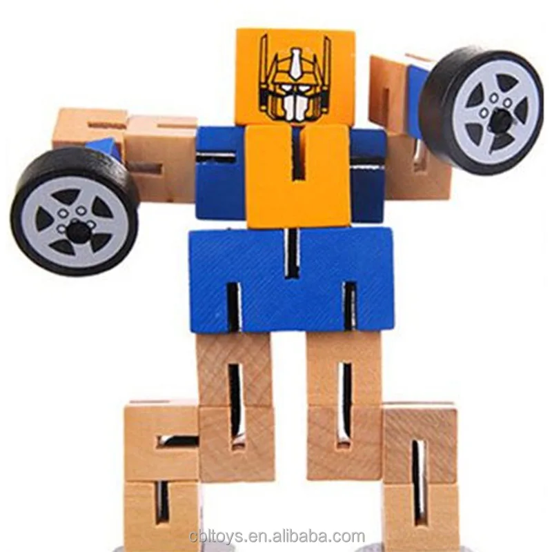 Educational toy wooden rubber band elastic transformation robot blocks for kids CBL3196