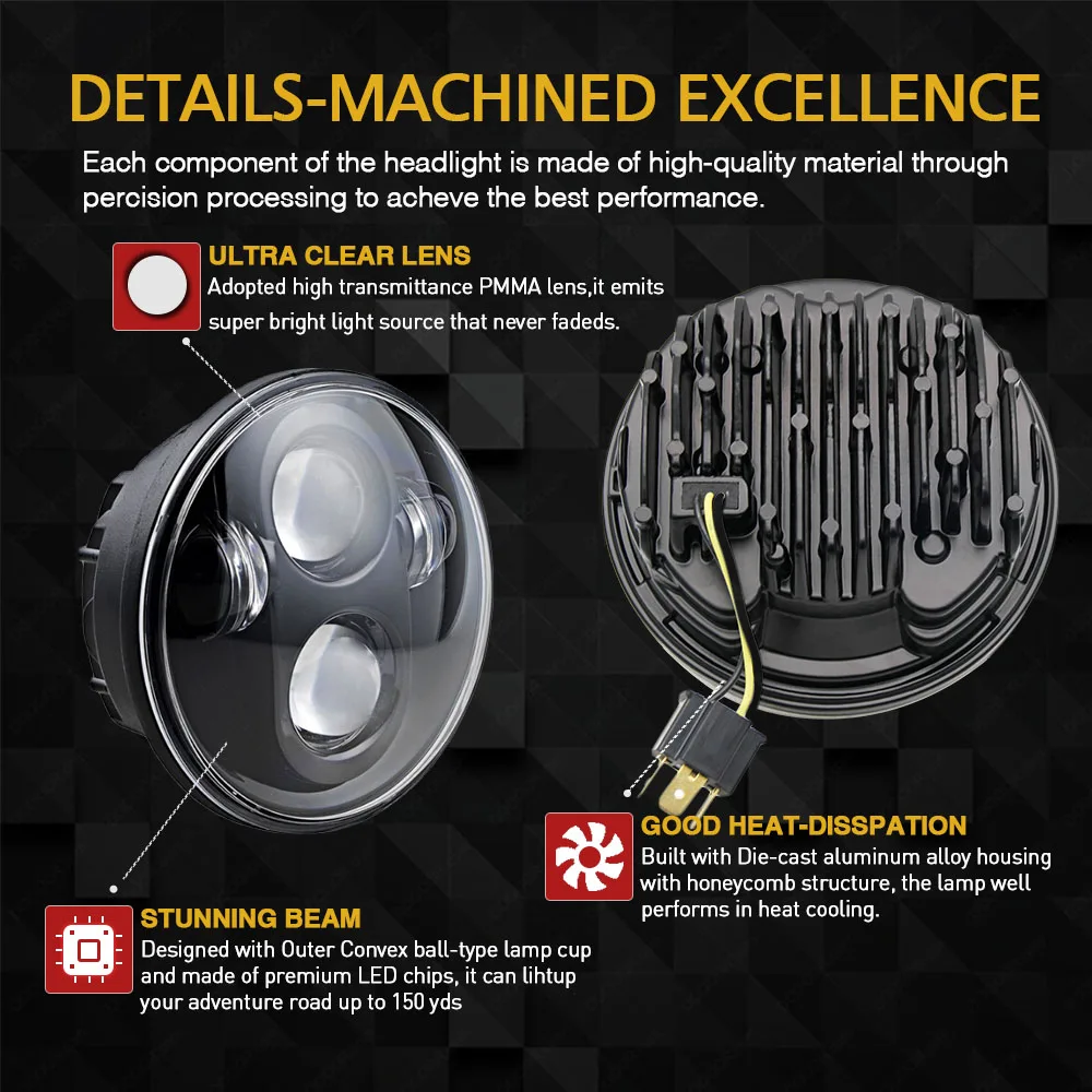 27W Super Bright Aluminum Housing Waterproof Ip68 5.75 Inch Round Lamp Motorcycle Led Headlight