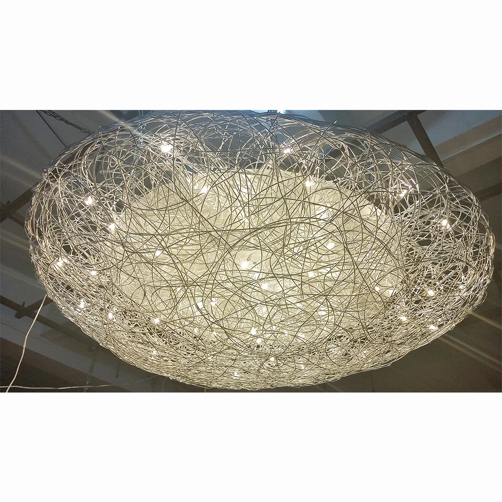 Modern Pendant Light Dining Room Hotel Large Luxury Handcrafted Aluminum Mesh Wire Ceiling Lamp
