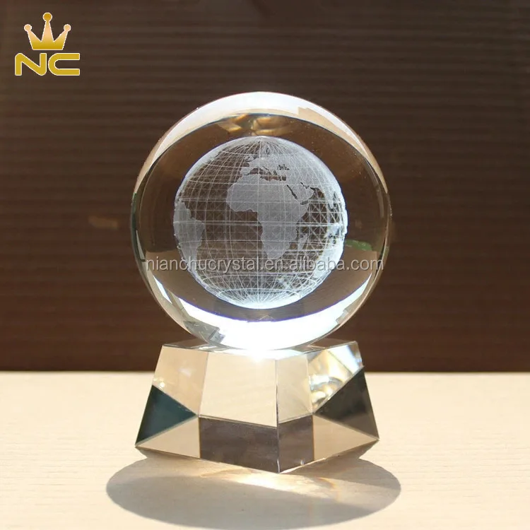 Personalized 3D Laser Engraved Round Crystal Dragon Ball Glass Earth Ball For Business Love Gifts