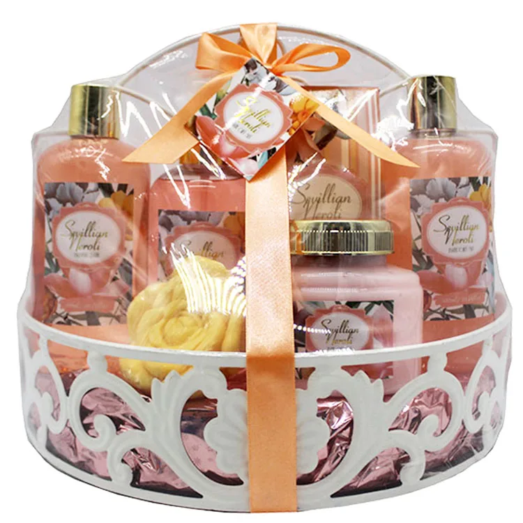 
OEM Valentine promotional aromatic iron basket body and bath gift set 