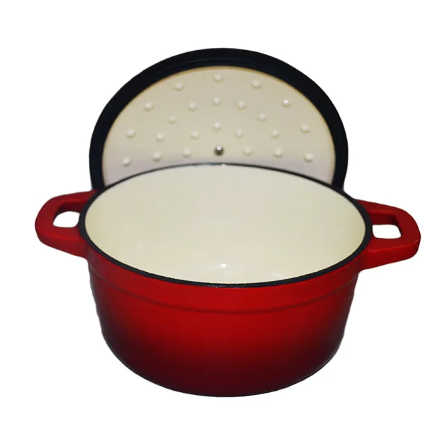 
OEM red color enamel kitchen casserole cast iron frying pan/grill pan/dutch oven with stainless steel knob cookware set 