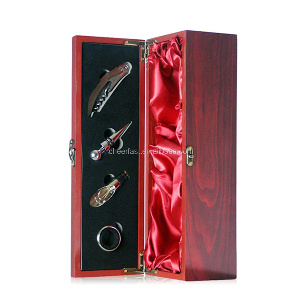4 accessories Bottle opener corkscrew wood Wine Gift Box Set