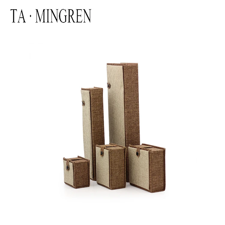 
Hot Sales Custom logo Decorative Linen Wooden Jewelry Ring Box 
