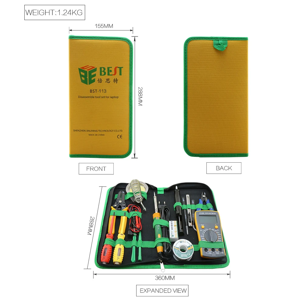 BST-113  High Quality Factory Direct 16 in 1 Multi-functional Mobile Repair Kit  iPhone Repairing Mechanical Multimeter Tool Kit