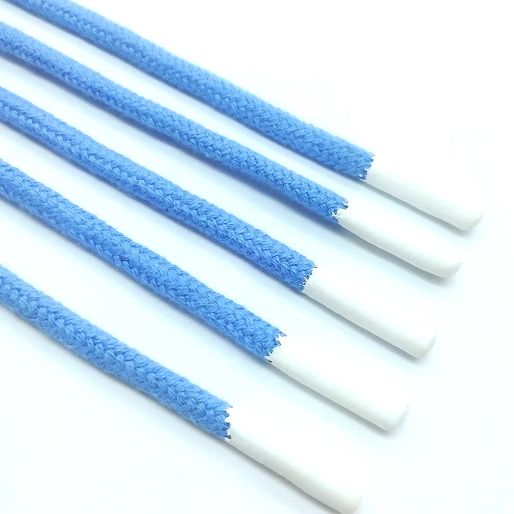 Custom silicone dipped  ends round cotton drawstring cord hoodie cords wholesale