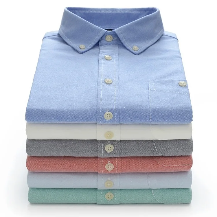 Низкий минимальный заказ, новый бренд, Мужская однотонная Весенняя Повседневная рубашка из ткани Оксфорд по оптовой цене