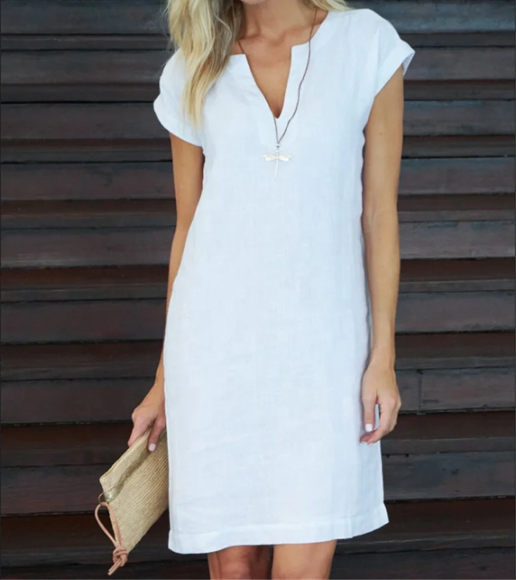 China wholesale lady casual cotton mix linen dresses cotton and linen dresses women linen dresses