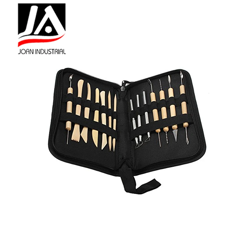 14pcs nylon bag pottery wooden clay sculpting tools