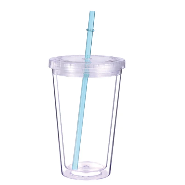 16oz double wall clear plastic tumbler 24oz Hard double wall acrylic cup with straw