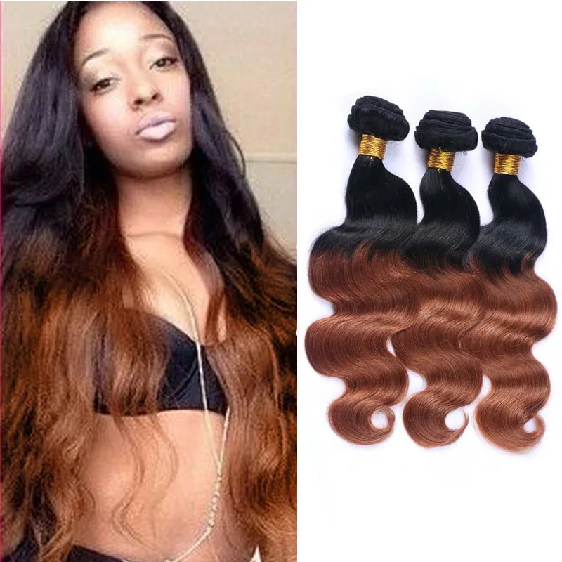 
Two Tone Body Wave Dark Brown Human Hair Weave Bundles Wholesale Colored Brazilian Ombre Remy Human Hair Extension 