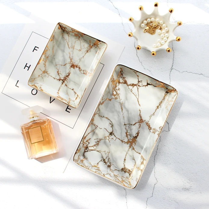 Wholesale square Ceramic Marble Jewelry Dish Trinket Tray
