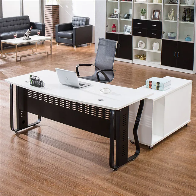 New design white lacquer wooden modern l-type executive office table