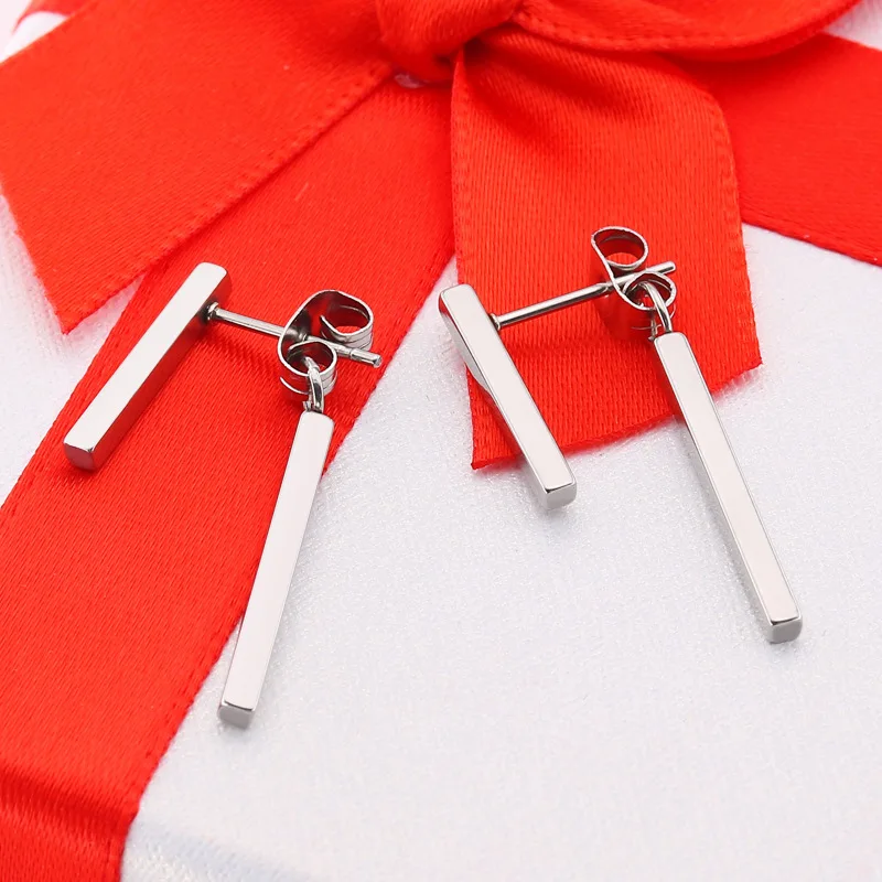 Showfay 18k розовое золото серьги Модные из нержавеющей титановой стали геометрические Двойные квадратные бар Висячие серьги для женщин Вечерний Подарок