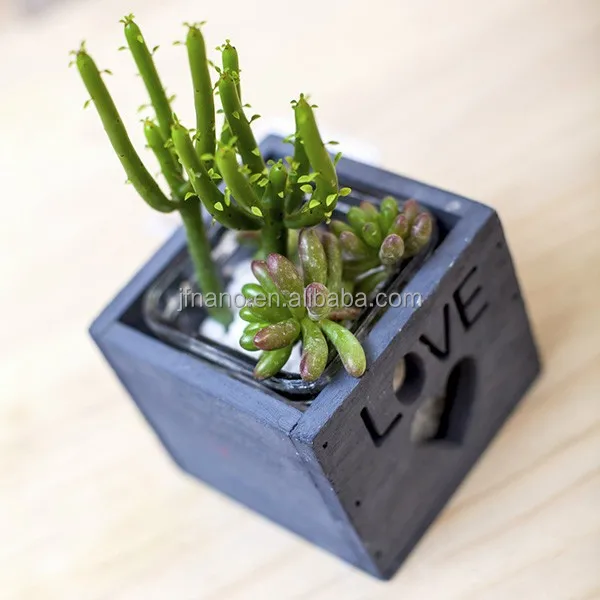 Flower Box Decorative Square Wooden Small Ceramic Plant Modern Planter,modern for Home, Garden Used with Flower/green Wood 48pcs