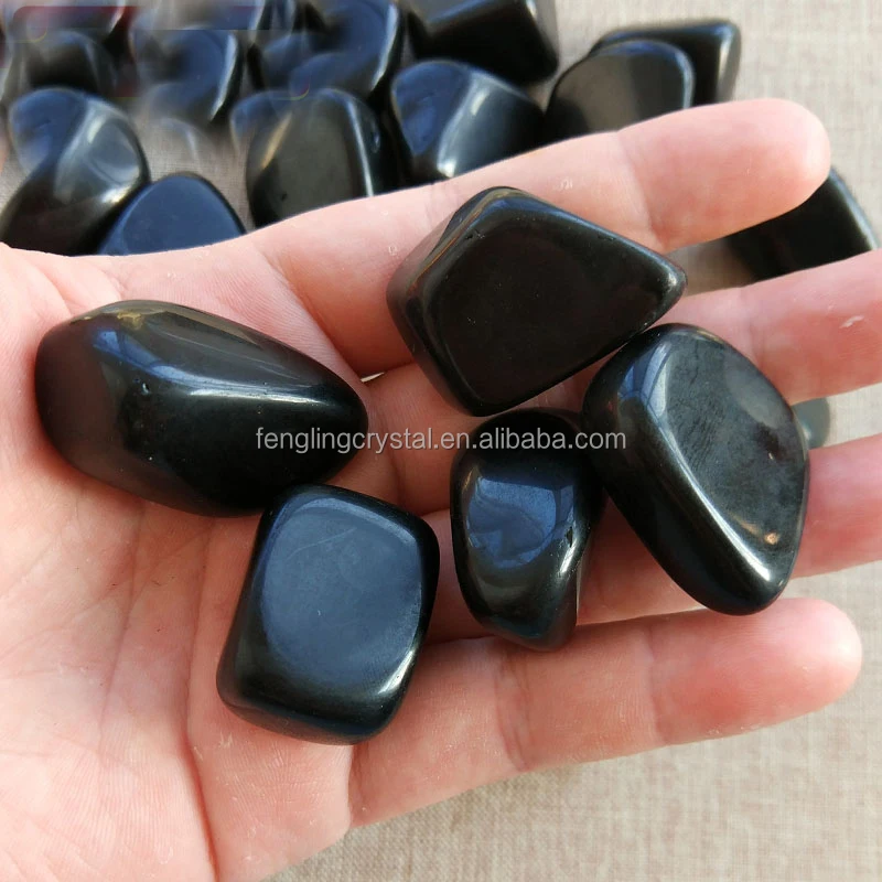 Natural polished big size black obsidian gravel stone Quartz crystal tumble rock stone