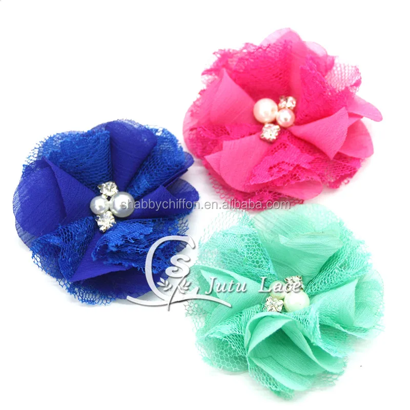 New hair accessories mini craft flower- handmade pearl center chiffon flower-Vintage Chiffon Lace Flower